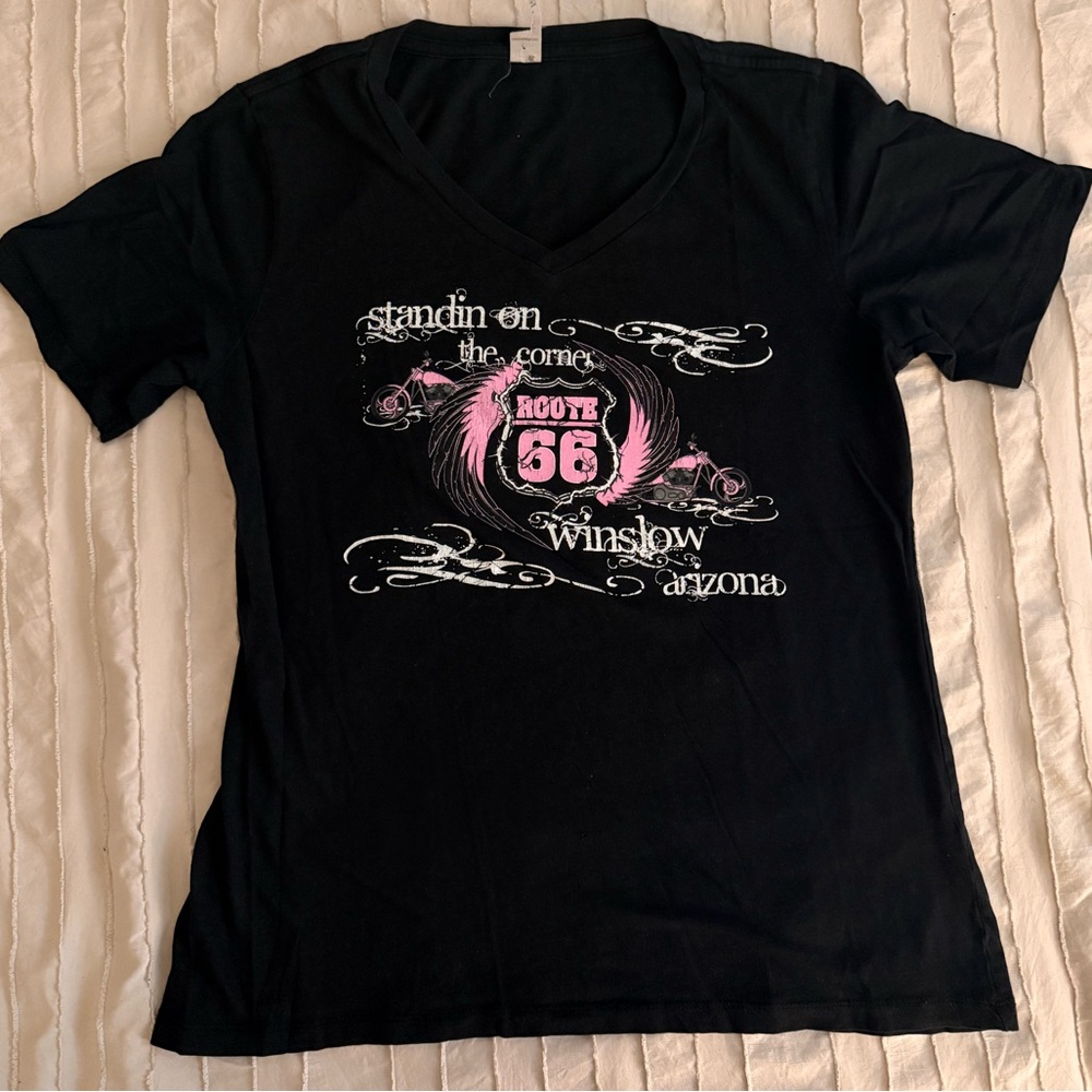 Gildan Black T-Shirt with Pink and White Graphic